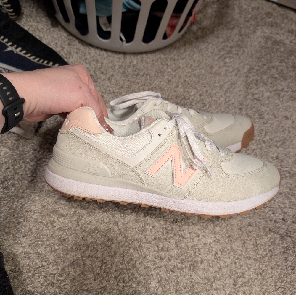 New Balance Women's Cream and Pink Sneakers